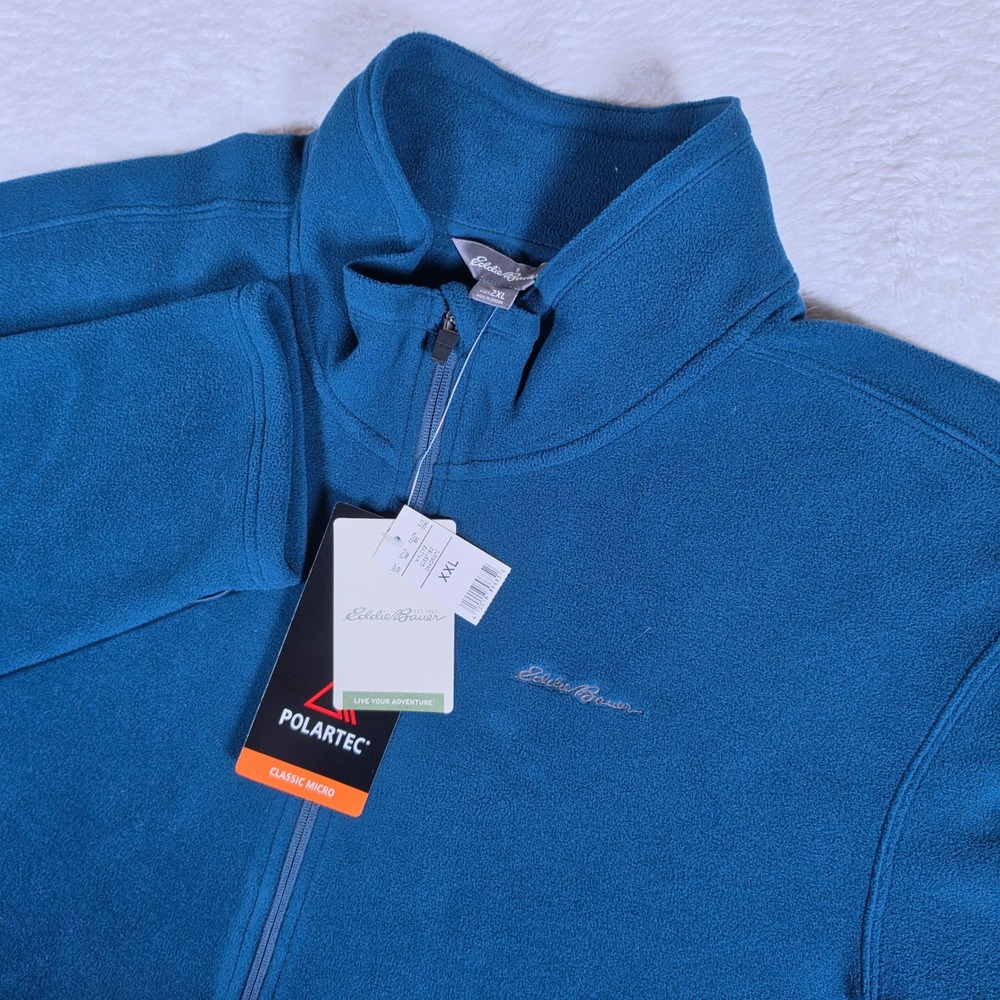 NEW Eddie Bauer Quest 150 Mens XXL Blue Polartec Full Zip L/S Fleece Jacket 0681